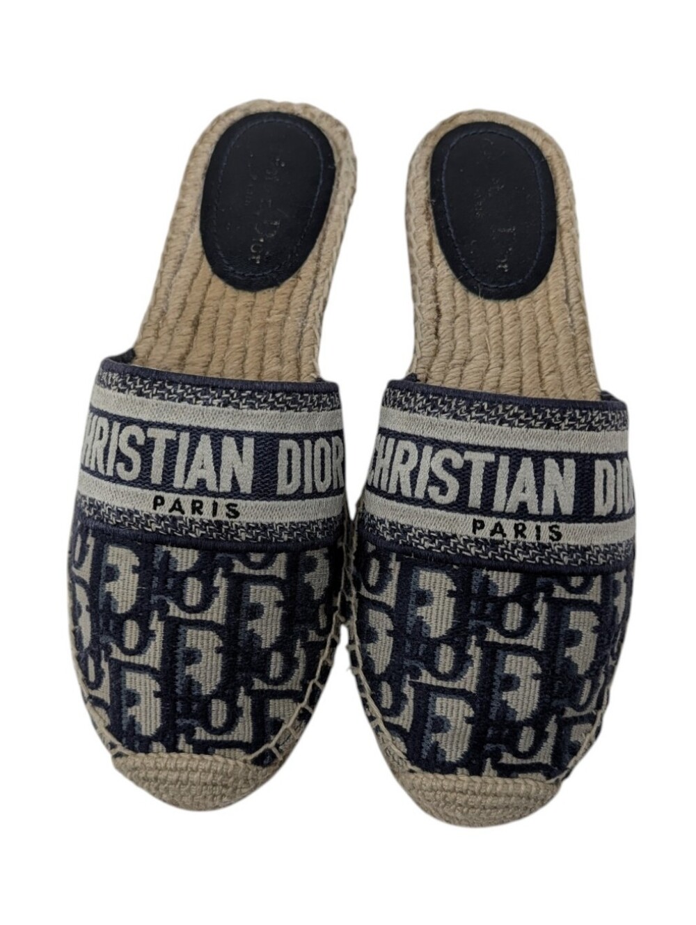 Dior Granville Navy Blue Monogram Espadrille Slide Mule Size EU 39